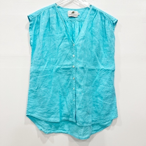 Fabulous! Light Blue Linen Loose Boxy Fit Shirt Medium Made In India - Picture 1 of 6